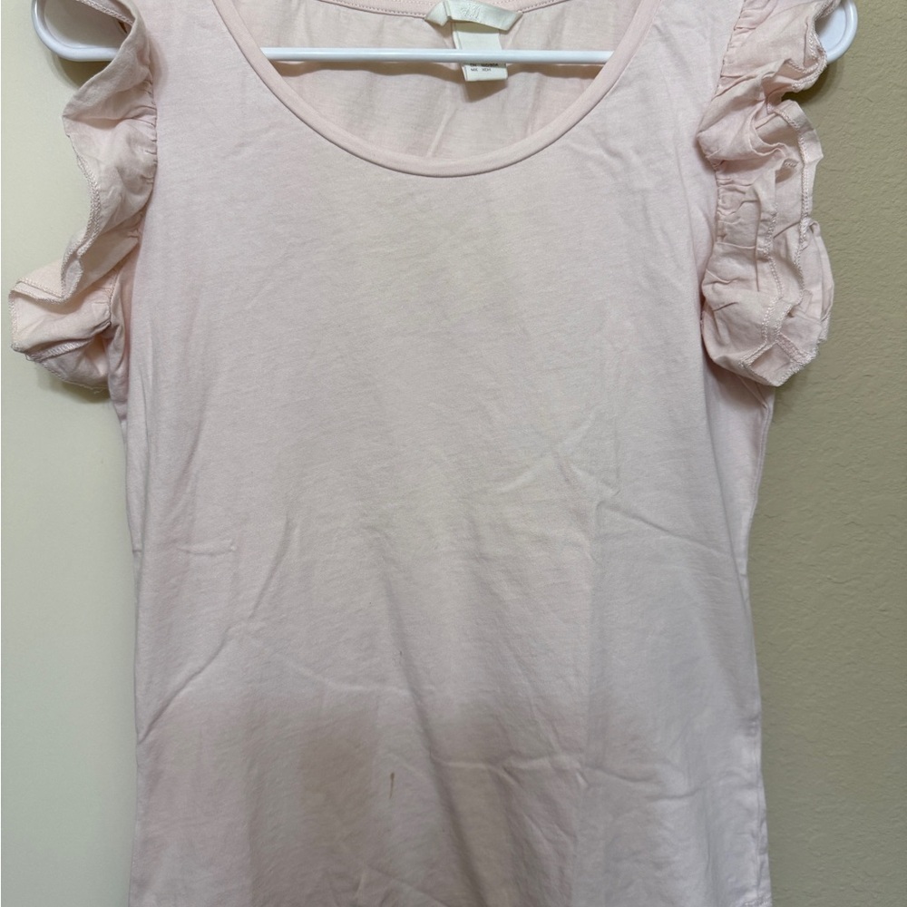 Used-H & M pink ruffle sleeve tee- size XS.